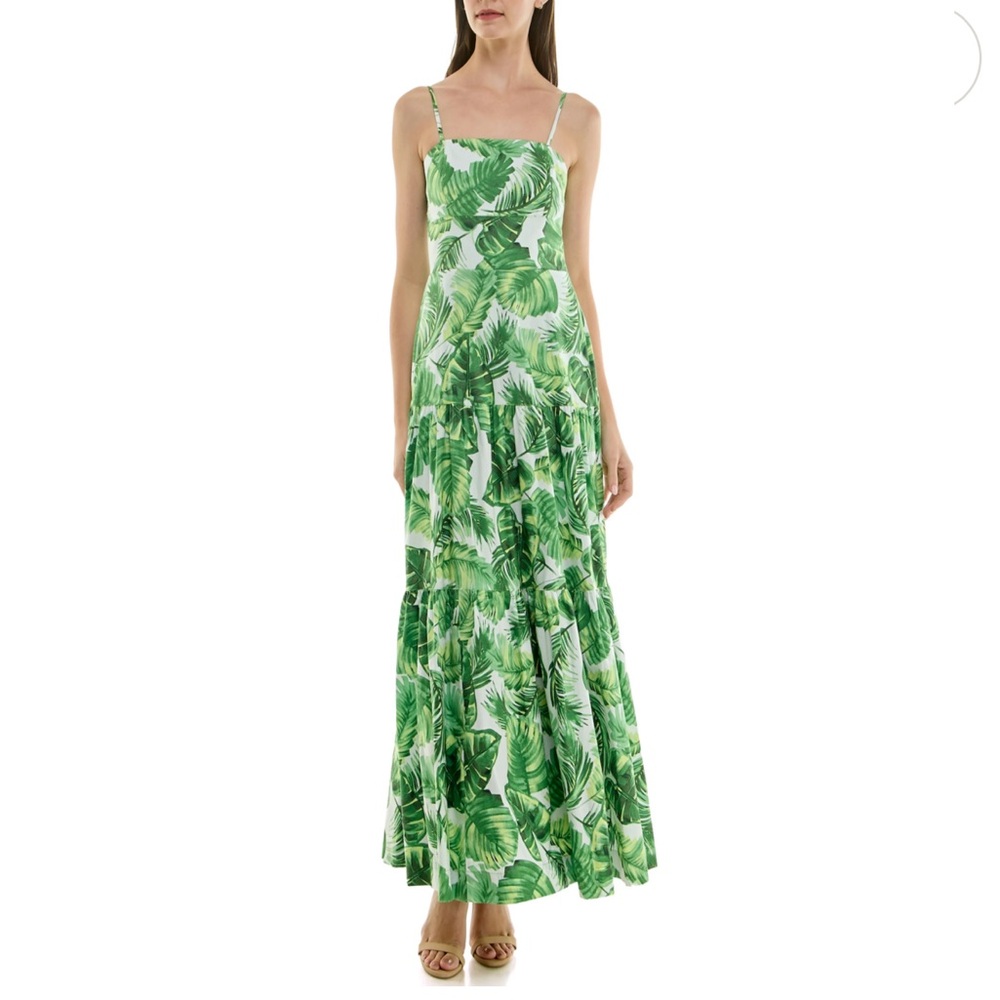 Taylor Green Leaf Print Maxi Dress